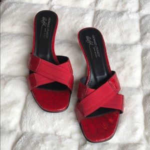 Donald J Pliner red strap heels
